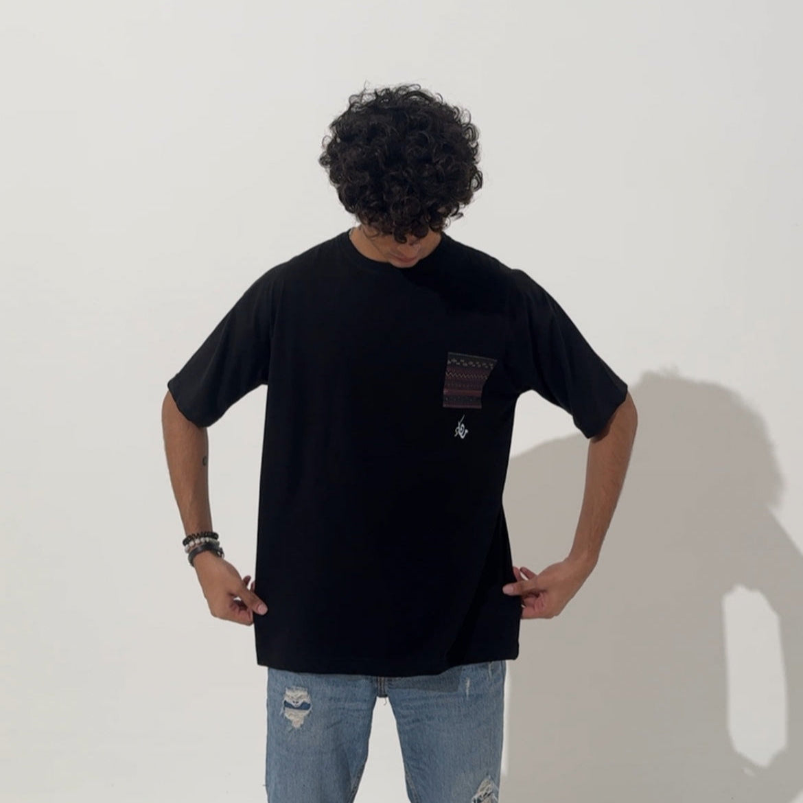 BLACK OVERSIZED PRINTED T-SHIRT